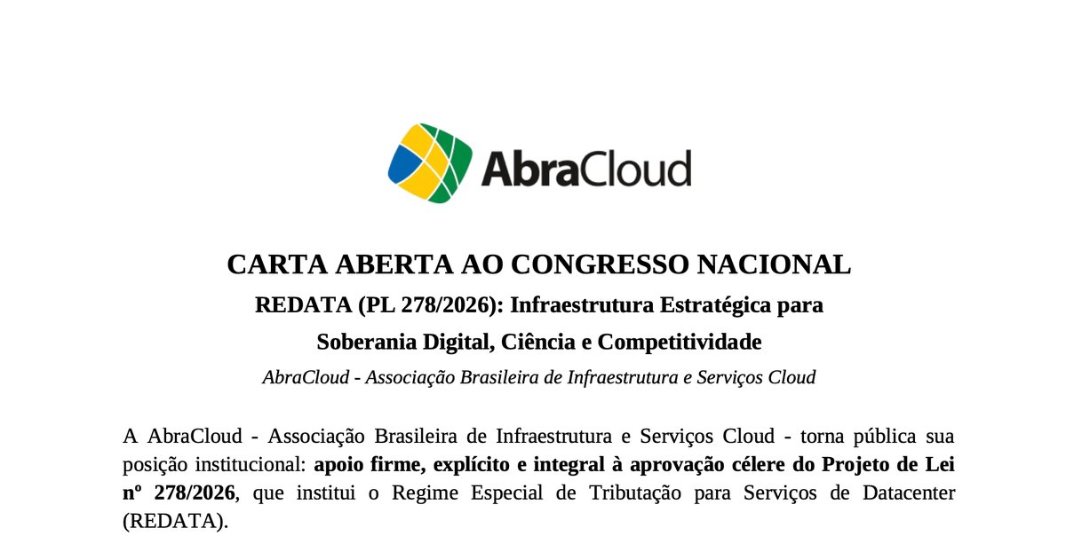 Carta Aberta ao Congresso Nacional — REDATA (PL 278/2026)
